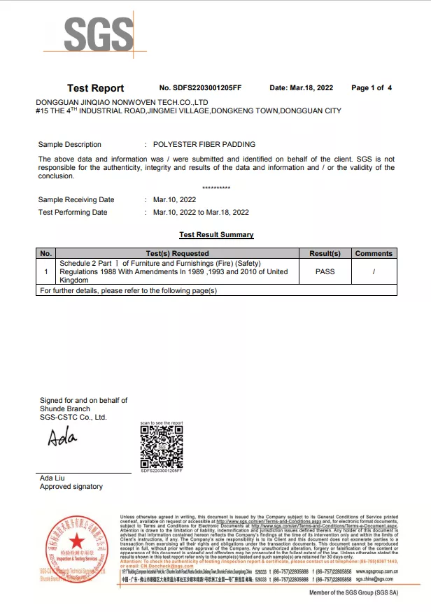 White fiber cotton British standard fire test